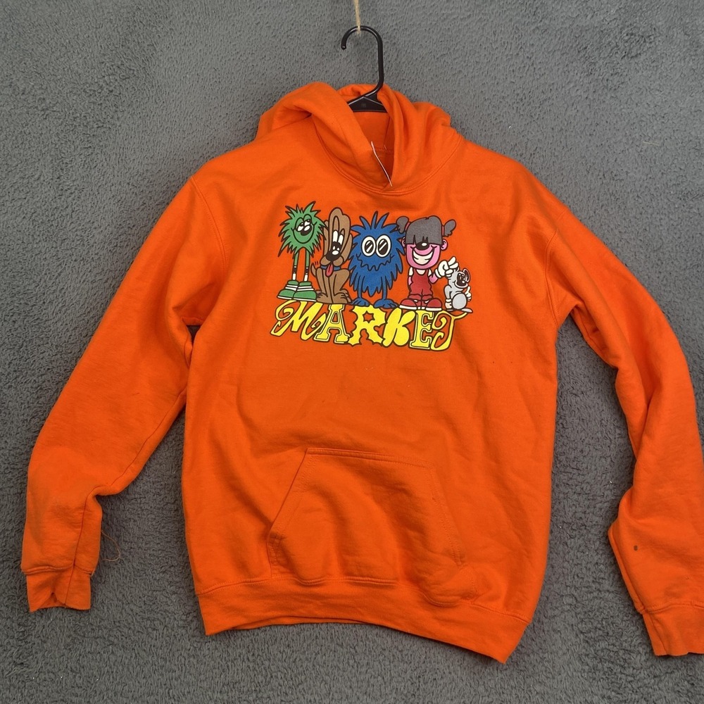 Market Hoodie Mens XL Orange Graphic Cartoon Characters Pullover Sweatshirt